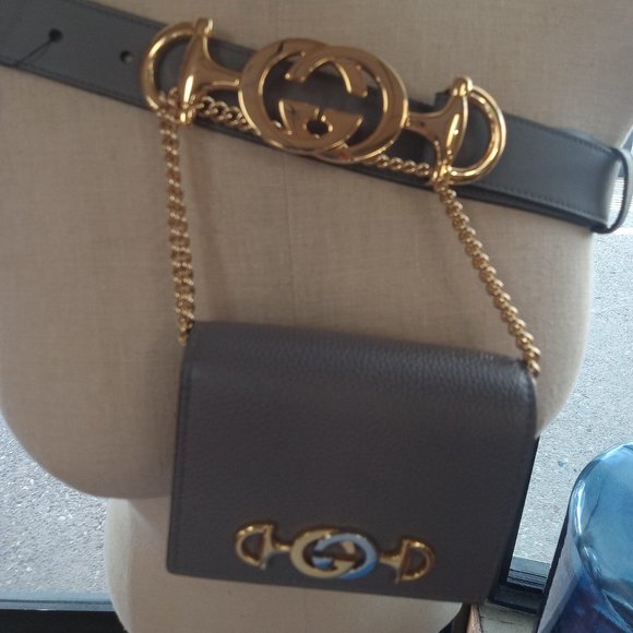 Gucci Zumi Gray Cardholder Wallet with Chain & Gucci Zumi Leather Belt size 90 - Picture 4 of 15